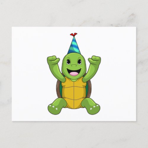 Turtle at Birthday with Party hat Postcard