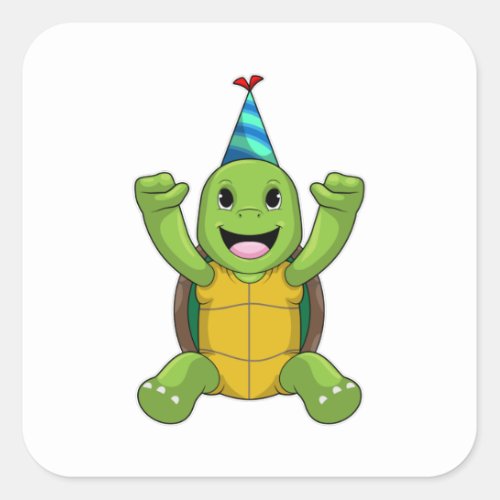 Turtle at Birthday with Party hat Square Sticker