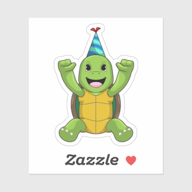 Turtle at Birthday with Party hat Sticker (Sheet)