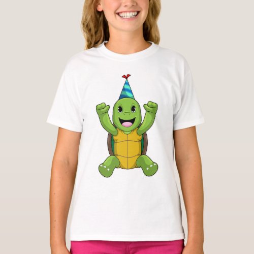 Turtle at Birthday with Party hat T_Shirt