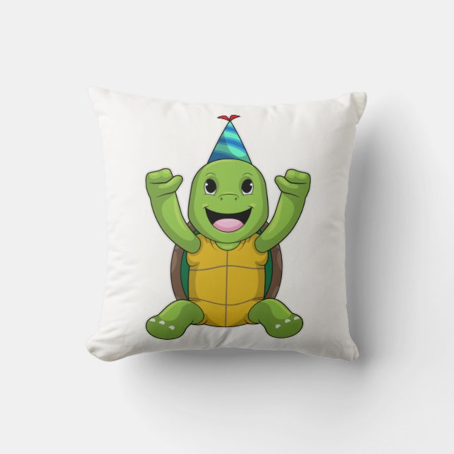 Turtle at Birthday with Party hat Throw Pillow (Front)