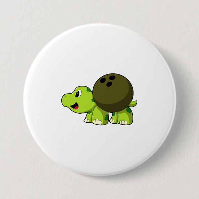 Turtle at Bowling with Bowling ball Button (Front)