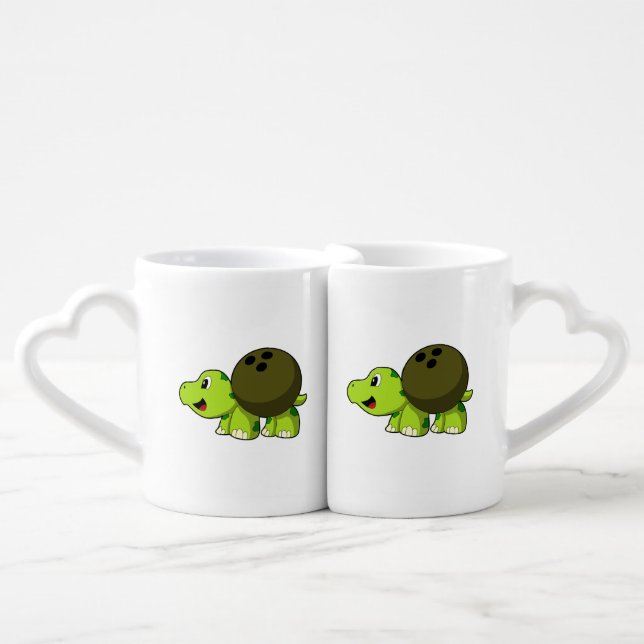 Turtle at Bowling with Bowling ball Coffee Mug Set (Front Nesting)