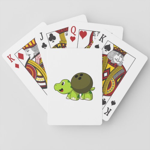 Turtle at Bowling with Bowling ball Poker Cards