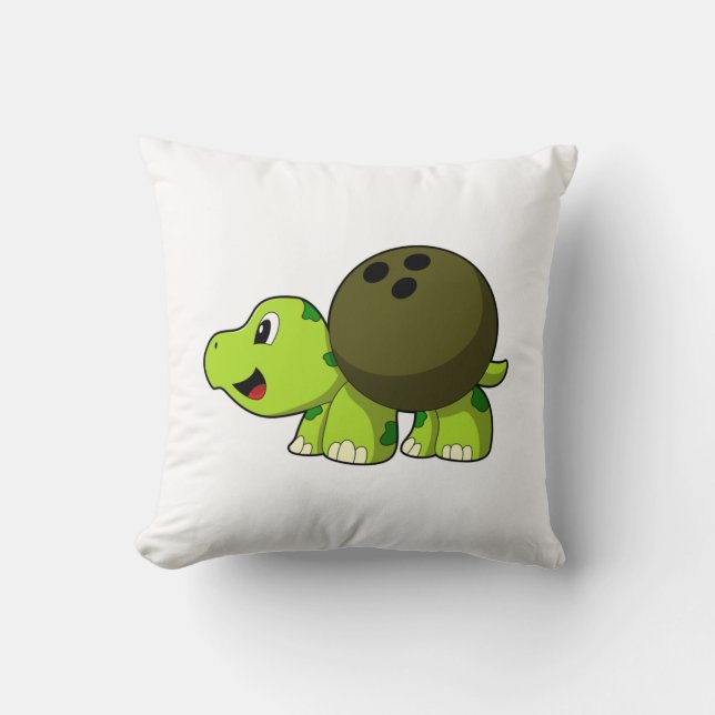 Turtle at Bowling with Bowling ball Throw Pillow (Front)