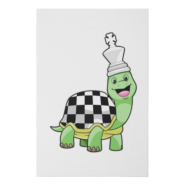 Turtle at Chess with Chess board & King Faux Canvas Print (Front)