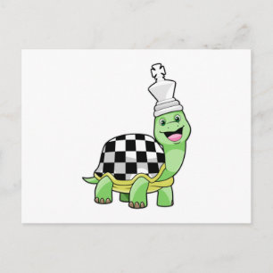 Turtle at Chess with Chess board & King Postcard