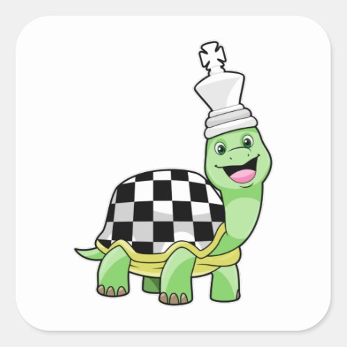 Turtle at Chess with Chess board  King Square Sticker