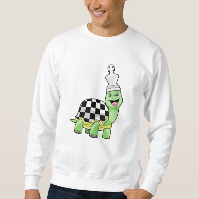 Turtle at Chess with Chess board & King Sweatshirt (Front)