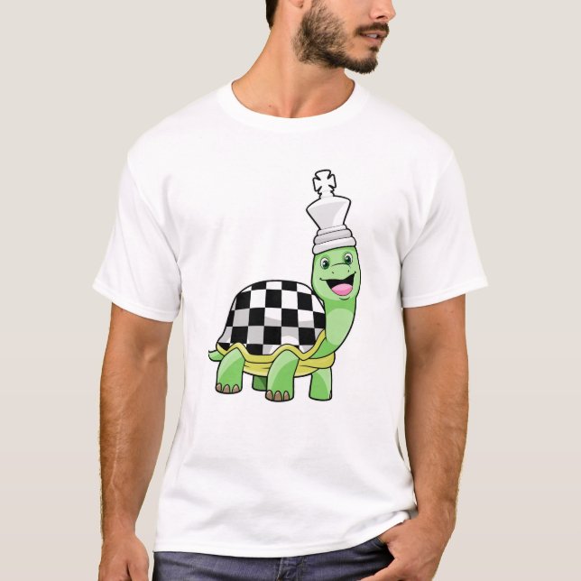 Turtle at Chess with Chess board & King T-Shirt (Front)
