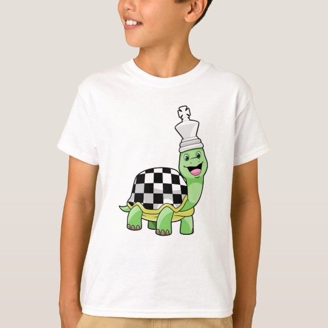 Turtle at Chess with Chess board & King T-Shirt (Front)
