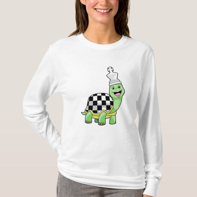Turtle at Chess with Chess board & King T-Shirt (Front)