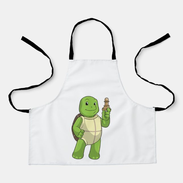 Turtle at Chess with Chess piece Pawn Apron (Front)