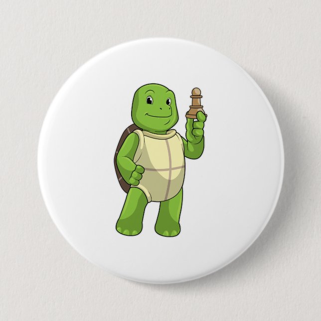 Turtle at Chess with Chess piece Pawn Button (Front)