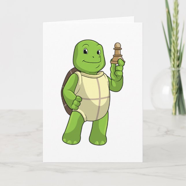 Turtle at Chess with Chess piece Pawn Card (Front)