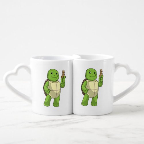 Turtle at Chess with Chess piece Pawn Coffee Mug Set