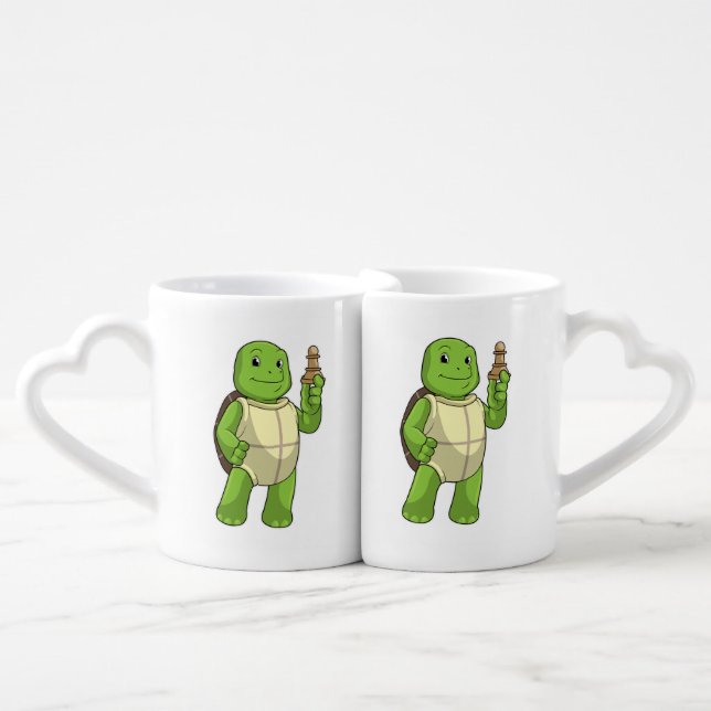 Turtle at Chess with Chess piece Pawn Coffee Mug Set (Front Nesting)