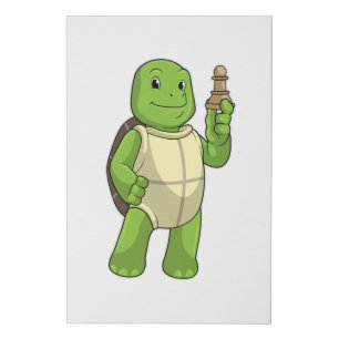 Turtle at Chess with Chess piece Pawn Faux Canvas Print