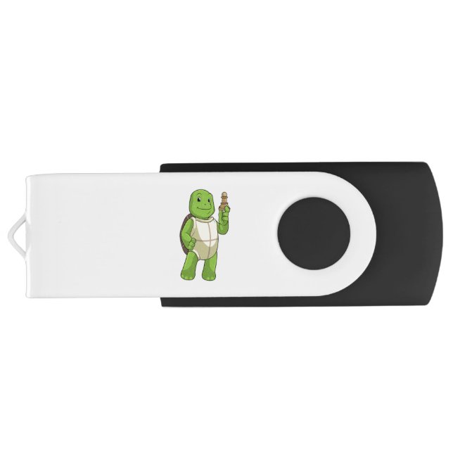 Turtle at Chess with Chess piece Pawn Flash Drive (Back)