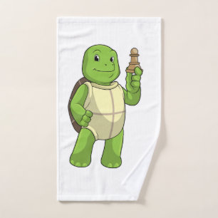 Turtle At Chess With Chess Piece Pawn Hand Towel