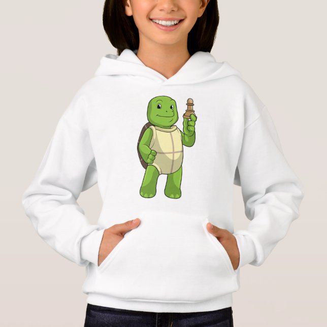 Turtle at Chess with Chess piece Pawn Hoodie (Front)