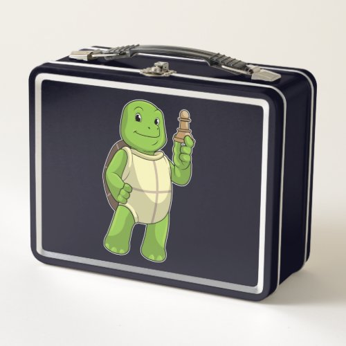 Turtle at Chess with Chess piece Pawn Metal Lunch Box