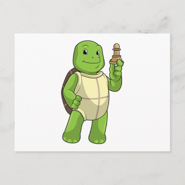 Turtle at Chess with Chess piece Pawn Postcard (Front)