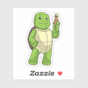 Turtle at Chess with Chess piece Pawn Sticker