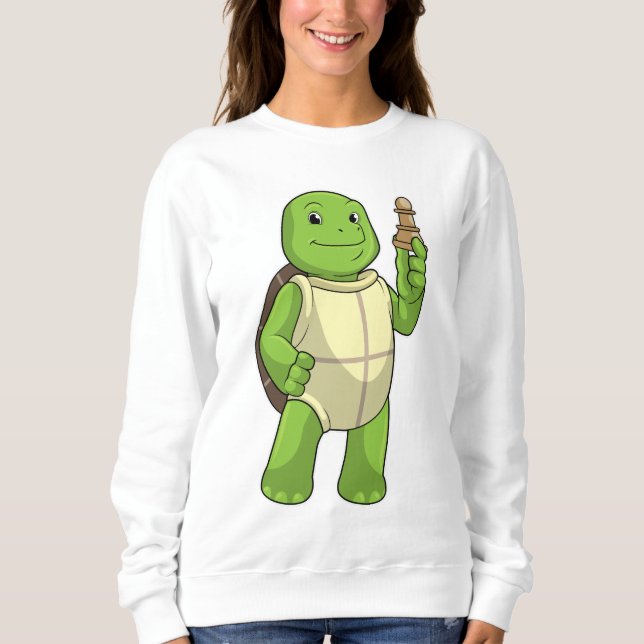 Turtle at Chess with Chess piece Pawn Sweatshirt (Front)
