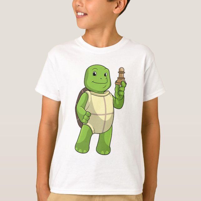 Turtle at Chess with Chess piece Pawn T-Shirt (Front)