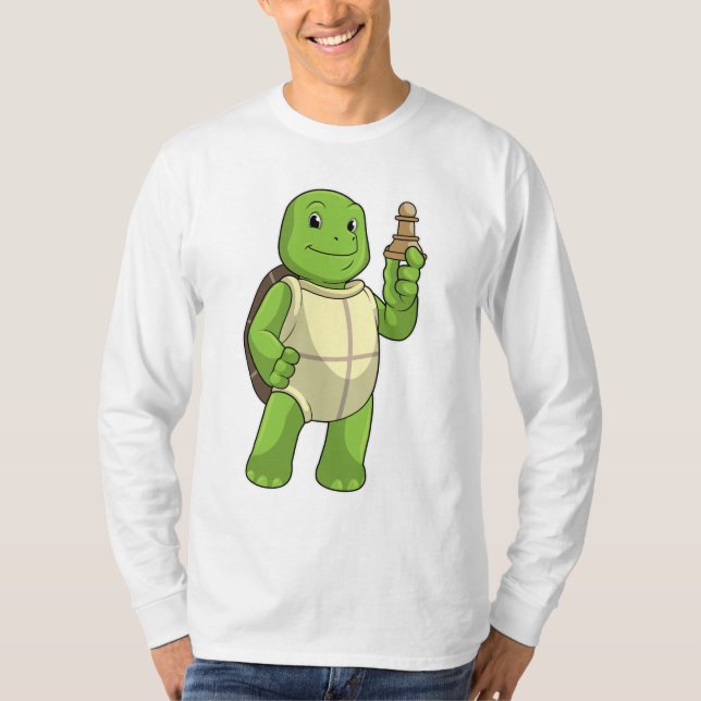 Turtle at Chess with Chess piece Pawn T-Shirt (Front)