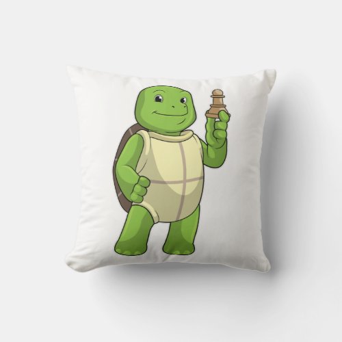 Turtle at Chess with Chess piece Pawn Throw Pillow