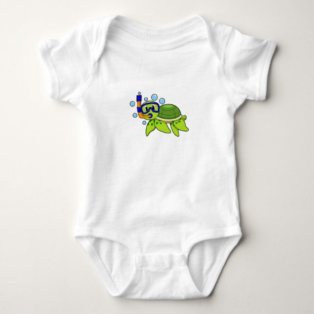 Turtle at Diving with Snorkel Baby Bodysuit (Front)