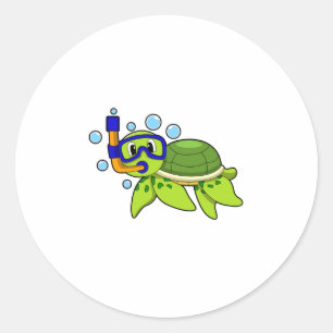Turtle at Diving with Snorkel Classic Round Sticker