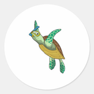 Turtle at Diving with Snorkel Classic Round Sticker