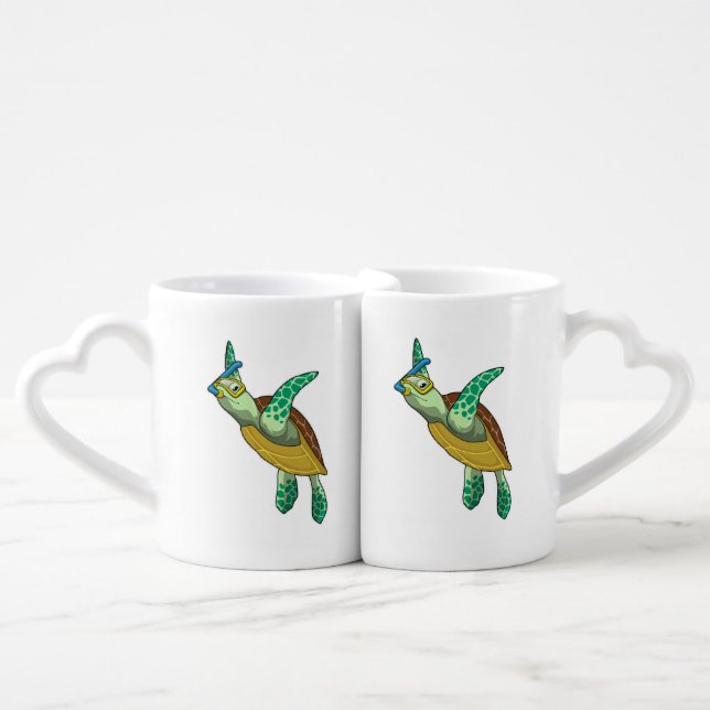 Turtle at Diving with Snorkel Coffee Mug Set (Front Nesting)