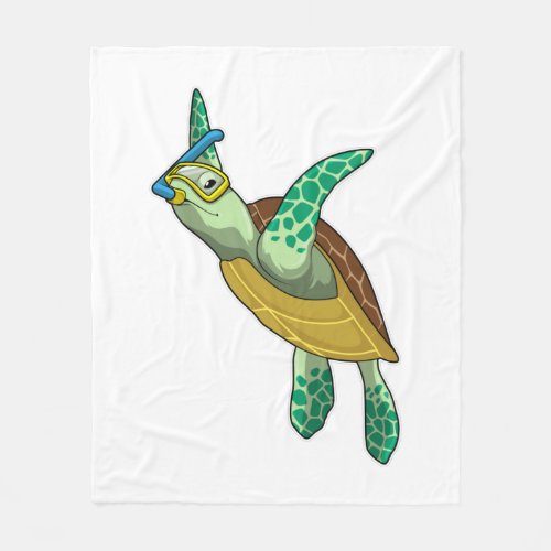 Turtle at Diving with Snorkel Fleece Blanket