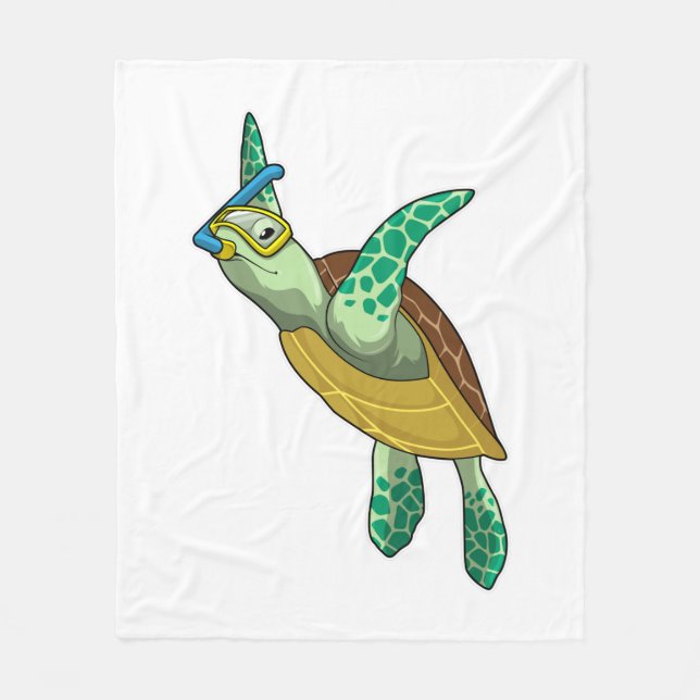 Turtle at Diving with Snorkel Fleece Blanket (Front)