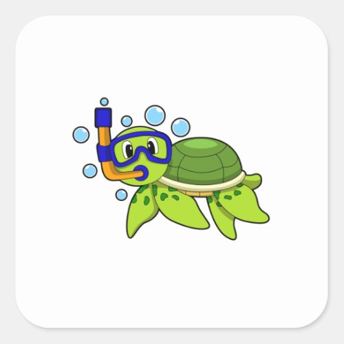 Turtle at Diving with Snorkel Square Sticker