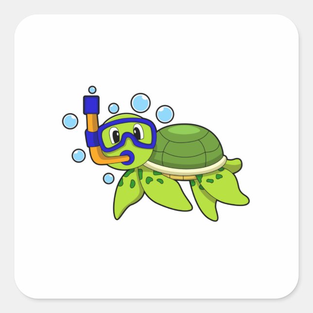 Turtle at Diving with Snorkel Square Sticker (Front)