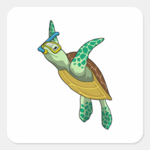 Turtle at Diving with Snorkel Square Sticker