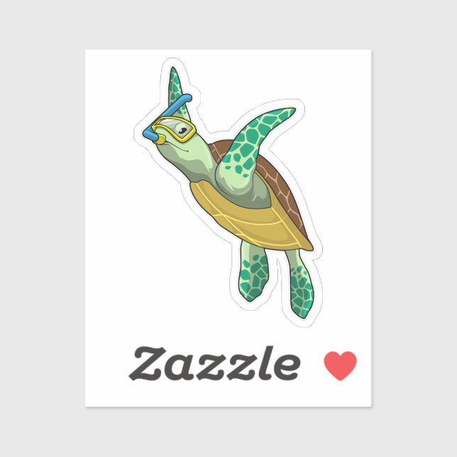 Turtle at Diving with Snorkel Sticker (Sheet)