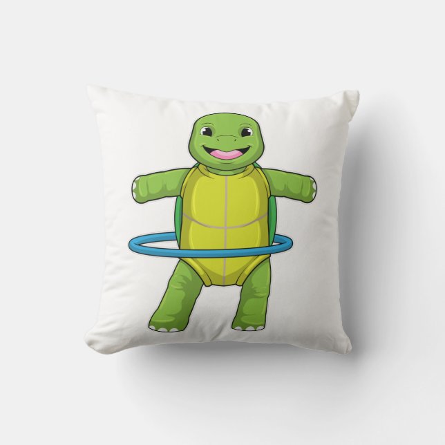Turtle at Fitness with Fitness tires Throw Pillow (Front)