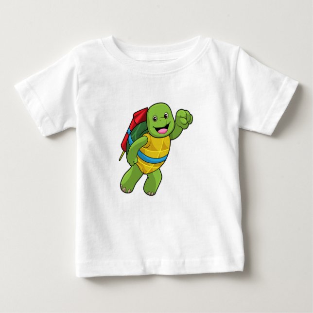 Turtle at Flying with Rocket Baby T-Shirt (Front)