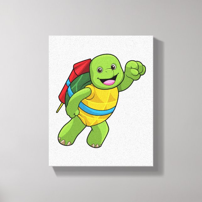 Turtle at Flying with Rocket Canvas Print (Front)