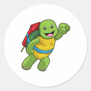 Turtle at Flying with Rocket Classic Round Sticker