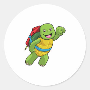 Turtle at Flying with Rocket Classic Round Sticker