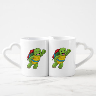 Turtle at Flying with Rocket Coffee Mug Set