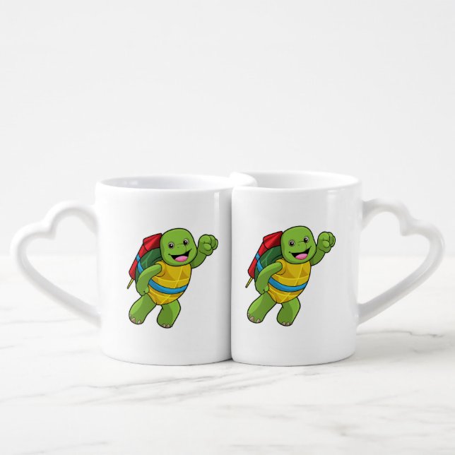 Turtle at Flying with Rocket Coffee Mug Set (Front Nesting)