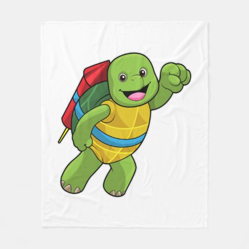 Turtle at Flying with Rocket Fleece Blanket